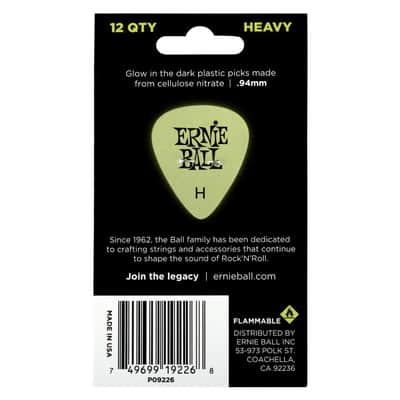 Ernie Ball Super Glow in the Dark Cellulose Guitar Picks, Heavy, 12 Pack - 9226 image 4