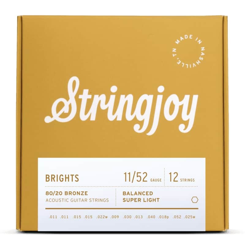 Stringjoy 11-52 12-String Super Light Gauge Brights - 80/20 Bronze Acoustic Guitar Strings-SJ-BB1125 image 1