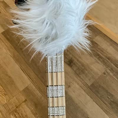 4-String Bass Guitar - White Faux Fur & Rhinestone image 4