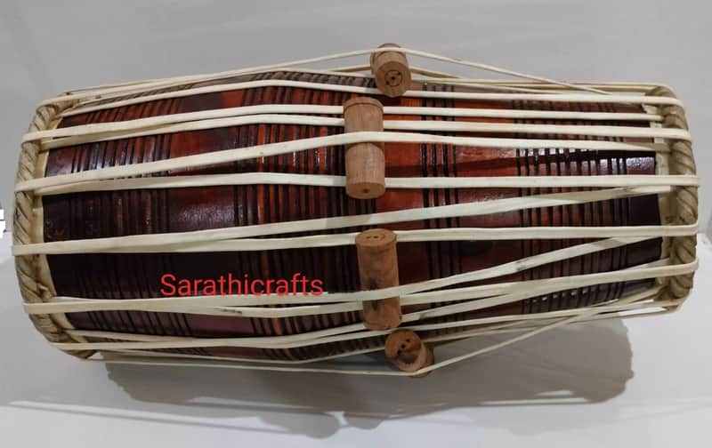 Sarathi Wooden Mridanga (Pakhawaj) made by Seesham Wood for Professional use with Bag 2024 - Teak Wood image 1