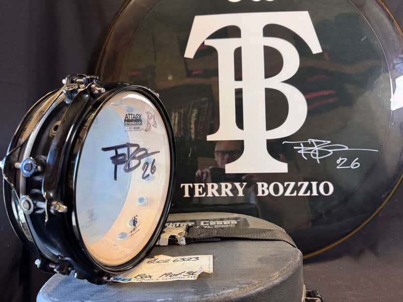 Terry Bozzio's DW - 2.5x8" Collector's Series All-Maple Piccolo Tom 2000's - Transparent Dark Walnut Satin Oil "Bb" Autographed image 1