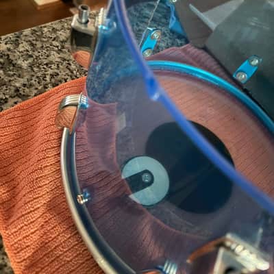 Ludwig Vistalite acrylic 12” rack tom, 70’s - Blue, pointy badge original Remo black dot head image 6