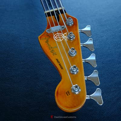 Fender Deluxe Active Jazz Bass V Vintage White on Sunburst Heavy Relic Aged image 13
