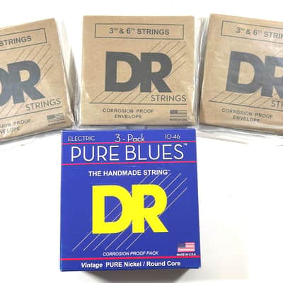 DR Electric Guitar Strings 3 Sets Pure Blues Vintage Pure Nickel 10-46