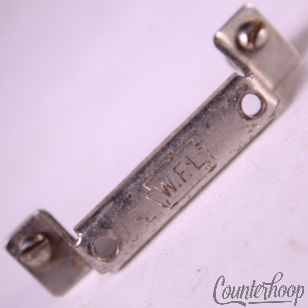 Ludwig WFL Snare Drum Butt Plate Script P32 Nickel Vintage 50s Pioneer Jazz Fest — main photograph