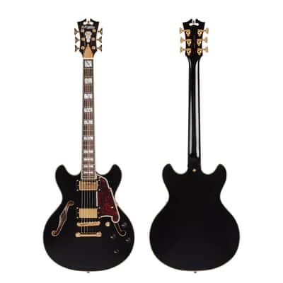 D'Angelico DAEMINIDCSBKGS EXCEL MINI DC Double Cutaway Semi-Hollow Body 6-String Electric Guitar w/Deluxe Hardshell Case image 1