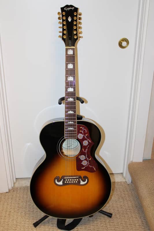 Epiphone J-200 12 string acoustic guitar, pickup, case 2021 - sunburst image 1