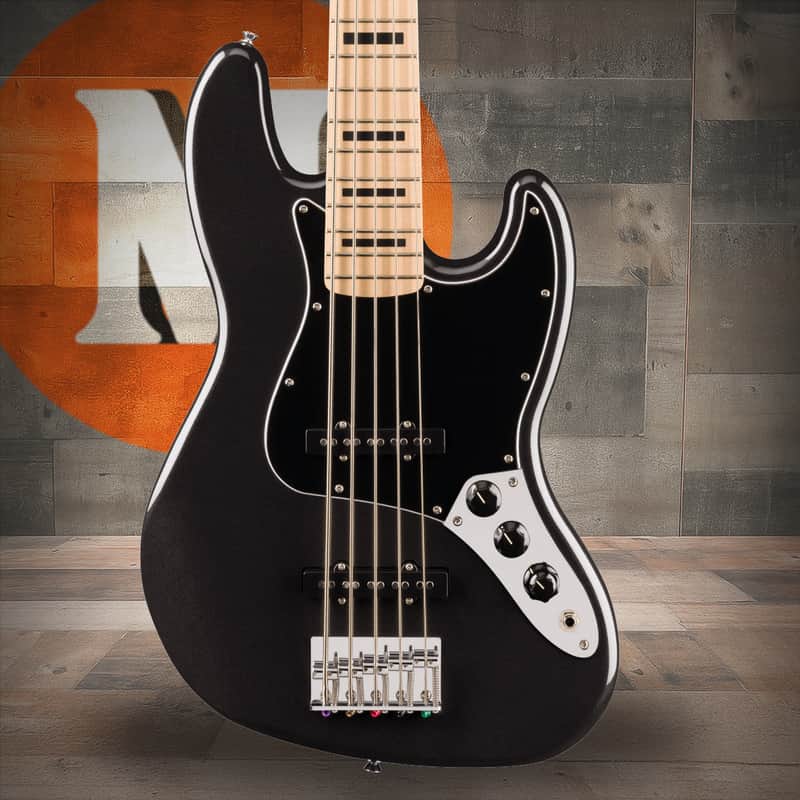 Squier Affinity Series Active Jazz Bass V - Maple Fingerboard - Black Pickguard - Black Metallic image 1