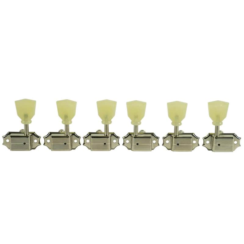 Kluson 3 Per Side Deluxe Series Tuning Machines - No Line - Standard Post - Nickel With Plastic Keystone Buttons image 1