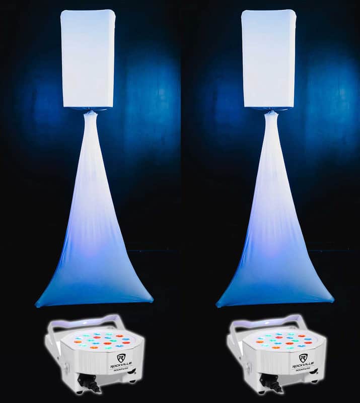 2 Rockville White 15" PA DJ Speaker Covers+Scrims+Stands+Lights 4 Wedding Church image 1