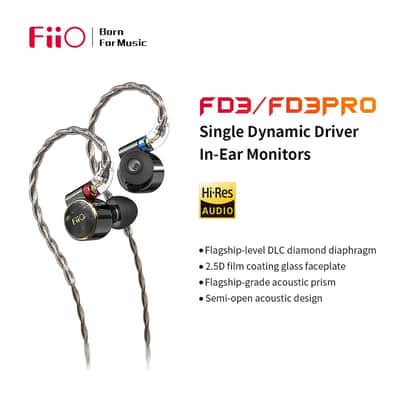 FiiO FD3 PRO Earphones in-Ear Earbuds High Resolution 1DD Deep Bass Detachable MMCX Connector with 2.5/3.5/4.4mm Plugs DLC Black image 3
