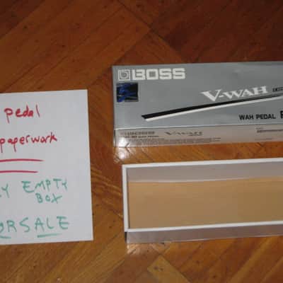 used (less than light average wear) Boss EMPTY Box for PW-10 V-Wah (NO pedal, NO Owner's Manual, NO Oother paperwork) 2000s (specifically July 2004) - LID: thin stiff paper material / GRAPHICS: gray, white & black / Bottom Part: cardboard (mostly white) image 3