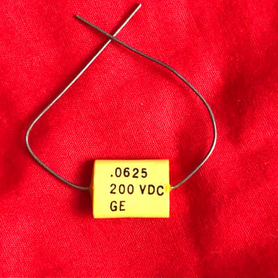 GE .0625 uF 200 VDC Mylar Capacitor Phone Book style 1970s - Yellow, measures .068 uF image 3