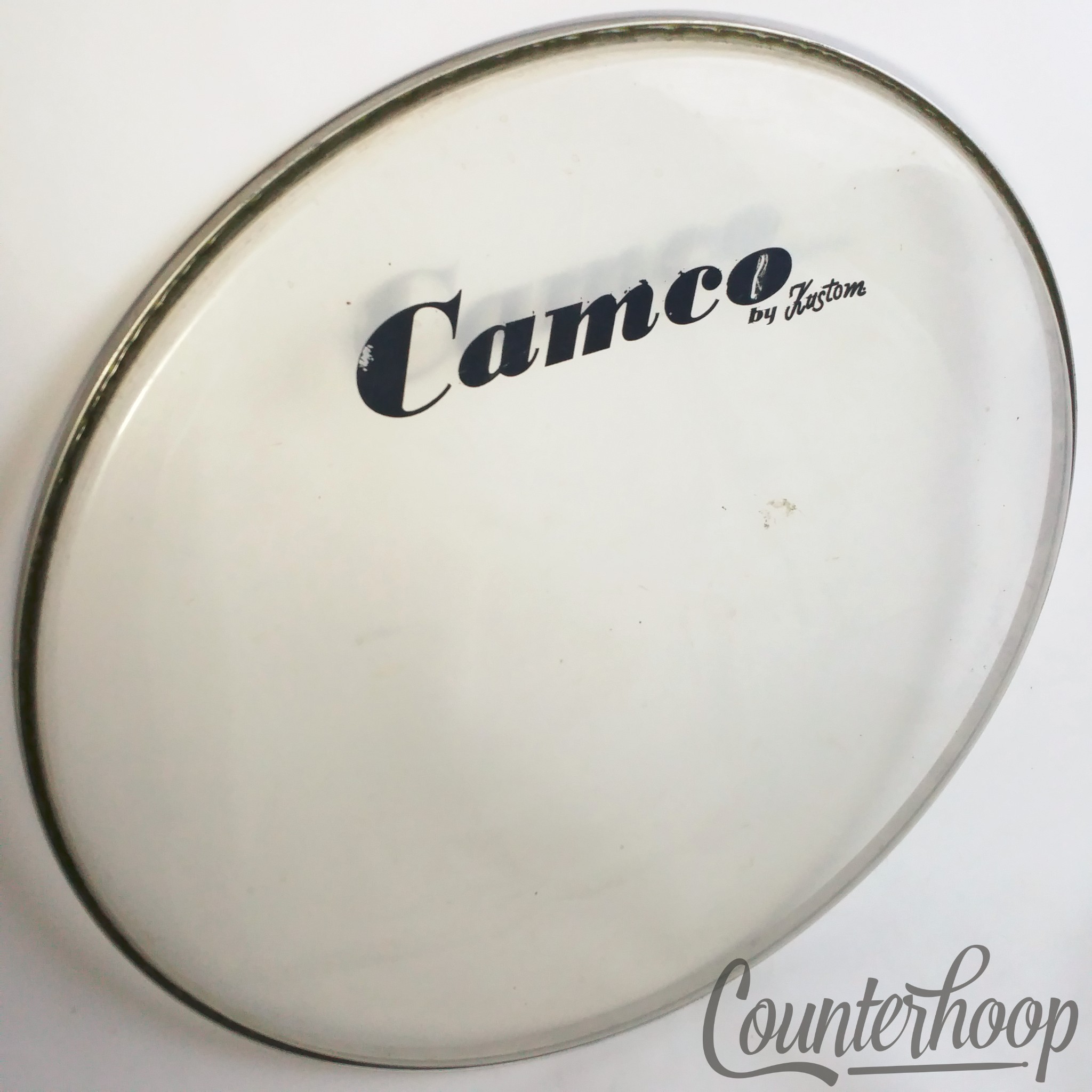 Camco 22" Bass Drum Logo Head 70s Vintage Chanute Era Kustom Clear Resonant USA — main photograph