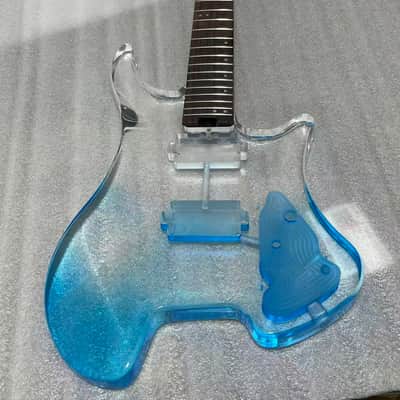 24frets 5 piece neck Blue Fade Headless Acrylic Electric Guitar body c Outline image 9
