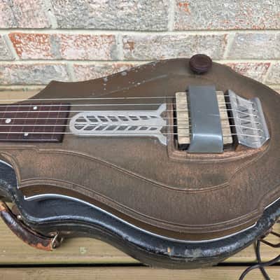 Vintage 1936 Supertone (Harmomy) 2290 "Golden Jubilee" Metal Body Lap Steel Guitar w/ Original Hardshell Case! image 3