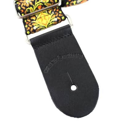 Walker & Williams H-03-MET Vintage Series Yellow & Orange Mandala Woven Guitar Strap with Chrome Har image 7