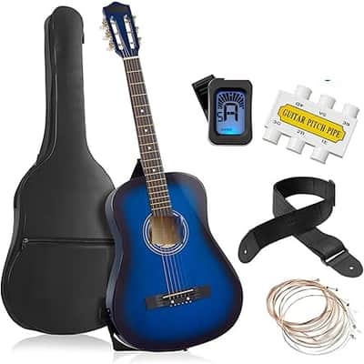 38-inch Beginner Acoustic Guitar Package (Blue), Basic Starter Kit w/Gig Bag, Strings, Strap, Tuner, Pitch Pipe, Picks image 1