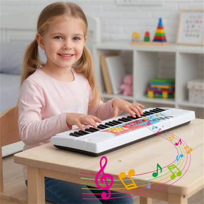 Ozici 49 Keys Kids Electronic Keyboard with Microphone, 8 Tones & Rhythms Educational Music Toy for Age 3+ - White image 10