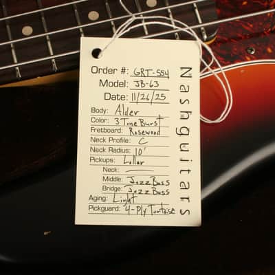 Nash Guitars JB-63 3 Tone Burst Lollar Pickups GRT-554 image 13