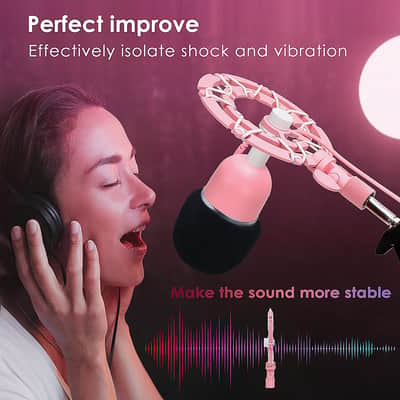 Seiren Mini Microphone Shock Mount - Pink Shock Mount And Pop Filter Compatible For Razer Seiren Mini Mic, Mic Anti Vibration Reduces Vibration Noise Matching Boom Arm By image 6