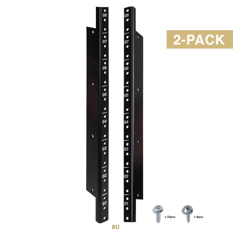 ST-RR-08U / ST-RR-08UX2 | 8U Steel Rack Rails, with Black Powder Coated Finish and Screws-ST-RR-08U (2-Pack) image 1