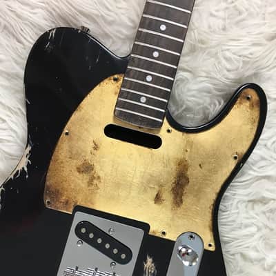 Pickguard Fender Telecaster style GOLD LEAF metallic RELIC scratchplate S vintage aged image 1