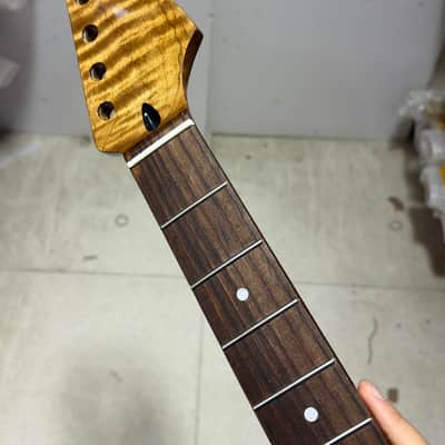 22frets Roasted flame Maple guitar neck Rosewood fingerboard 25.5 inch Bone nut gloss 25.5inch image 1