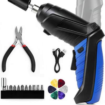 200RPM Electric String Winder,Rechargeable Automatic Guitar Winding Tuner for Stringed Instrument,Guitar Tool Set with LED Light,String Cutter,Bridge Pin Puller,10 Screwdriver Bits,6 Guitar Picks image 1