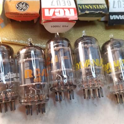 Sylvania etc. Matched Pair (2) 6EU7 tNOS AT1000 TESTED Vacuum Tubes GE, Raytheon dual triode 1958-1972 image 4