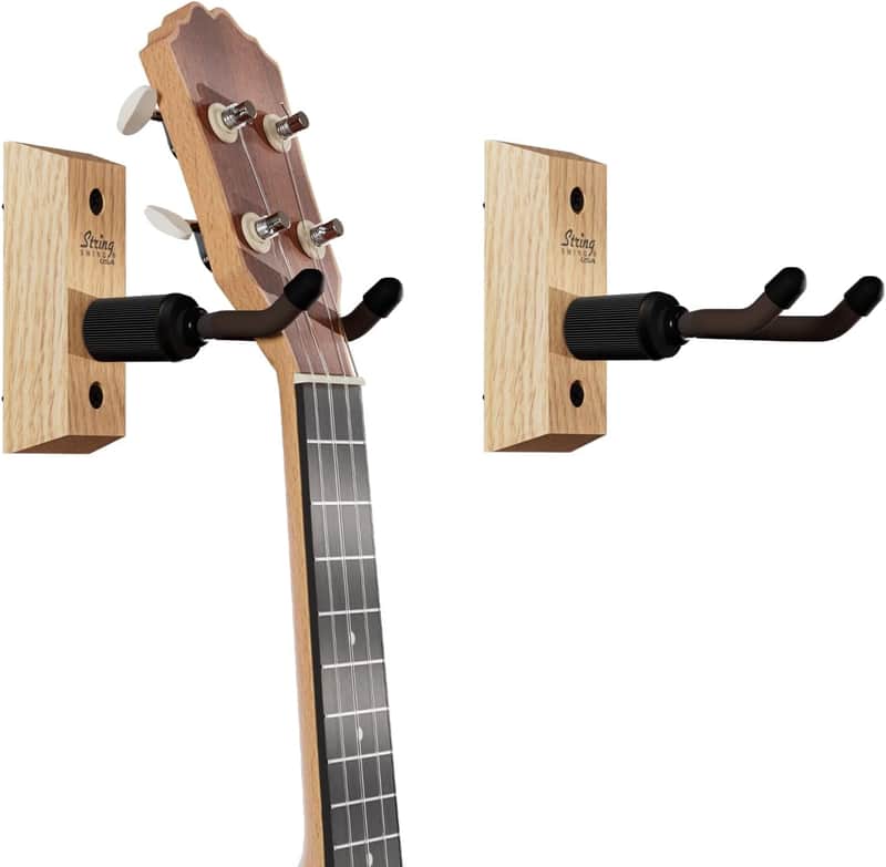 Ukulele Wall Mount Stand for Mandolin Uke Concert Pineapple Soprano Tenor and Baritone Compatible Case Alternative Kit for Home or Studio – Oak Hardwood (2 Pack) image 1