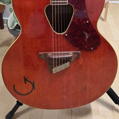 1954 Gretsch 6022 Rancher Jumbo Flat Top Western Orange Early 50s American Vintage 1950's USA G6022 Original Case G Brand Steer Logo Piezo Acoustic-Electric Guitar Spruce Maple Body Country Western Inlays Brazilian Rosewood image 15