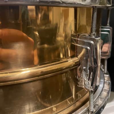 Ludwig No. 552 Bronze 6.5x14" 10-Lug Snare Drum with Rounded Blue/Olive Badge 1981 - 1984 - Clear-Lacquered Bronze image 6