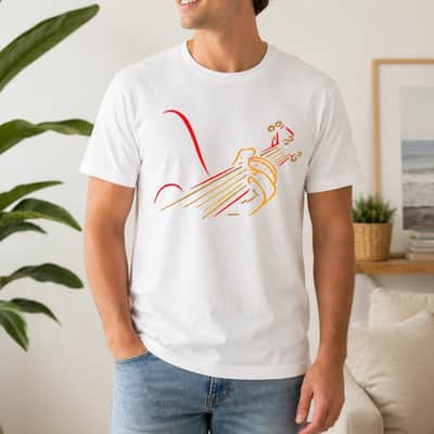Acoustic Guitar Hand Line Art Tee - White Music Lover Shirt image 2