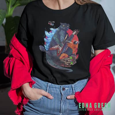 Godzilla Guitar Custom Printed T-Shirt - 4XL Black image 2