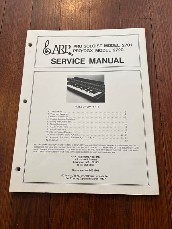 ARP Pro Soloist Model 2701 PRO/DGX Model 2720 Service Manual image 1