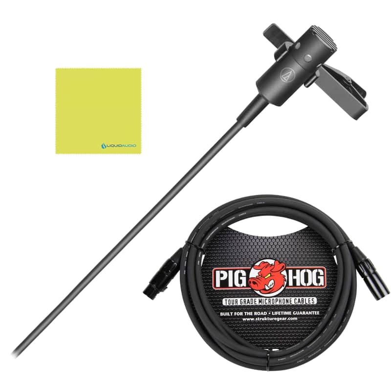 Mint Audio-Technica PRO70 Cardioid Condenser Lavalier/Instrument Microphone Bundle with 10ft XLR Pig Hog Mic Cable & Polishing Cloth â€“ Clip-On Mic with Power Module for Voice or Acoustic Instruments image 1