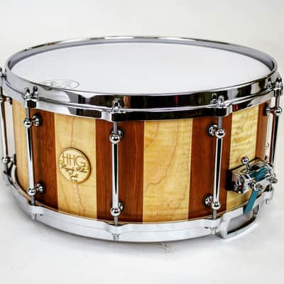 HHG drums 14x7 Maple And Mahogany Stave Snare Drum, Natural Satin Oil image 4