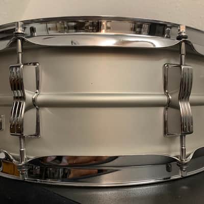 Ludwig No. 404 Acrolite 5x14" 8-Lug Aluminum Snare Drum with Pointed Blue/Olive Badge 1969 - 1979 - Matte Aluminum image 7