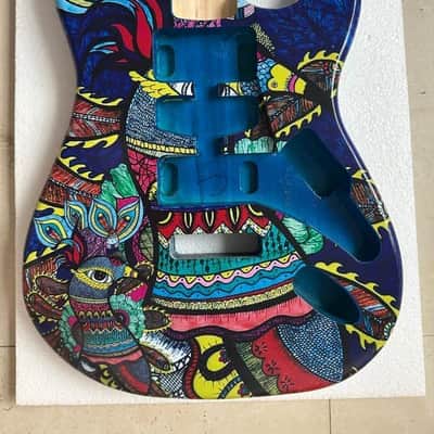 Custom Blue Grafitti Finish Guitar Stratocaster Strat Style Poplar Wood Body image 2