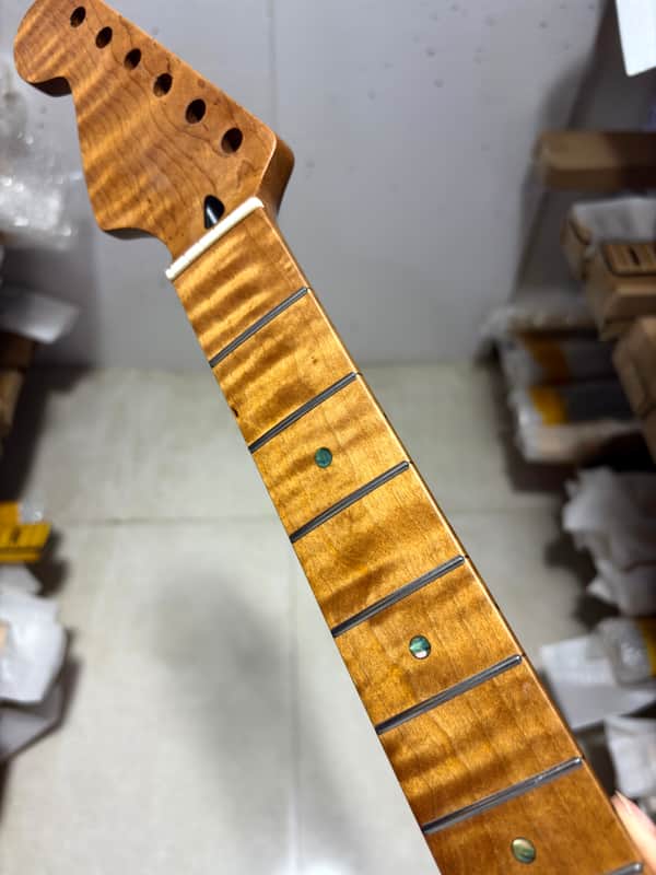 Reverse head Stainless steel 22fret Roasted flame Maple Electric guitar neck Satin 25.5in parts image 1