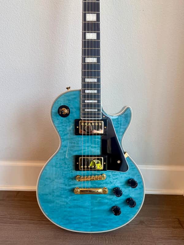 Epiphone Les Paul Custom Quilt Guitar and Les Paul Epilite Case 2025 - Ocean Blue image 1