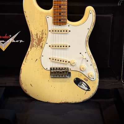 Fender Custom Shop Stratocaster - Aged Vintage White w/ Reverse Headstock & Matching Headcap image 4