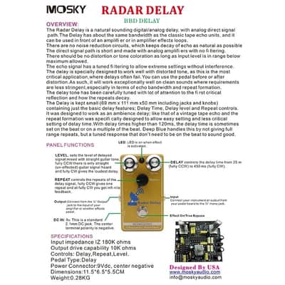 Mosky Radar Delay Hand-wired Analog Guitar Effects Pedal Based on MAD Deep Blue image 7