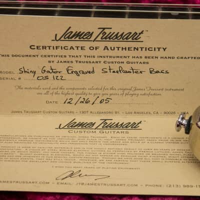 James Trussart Steelcaster Bass (2005) Shiny Gator Engraved (Holey) image 15