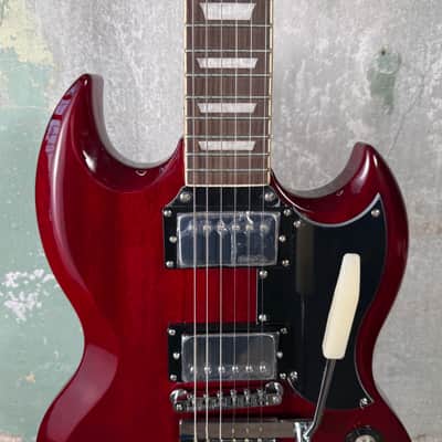 Vintage VS6V-CR Reissue Series Double Cut with Vibrola Tailpiece - Cherry Red image 4