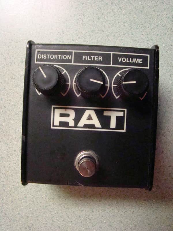 RAT PEDAL VINTAGE 1987 WOODCUTTER PROCO RAT 2 LM308N GREEN BOARD