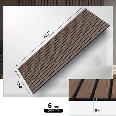 6 Packs Acoustic Panel,47.2 x 23.6 Inches Decorative Sound Proof Panel for Office,Home Theater,Studio,Walnut Color image 2