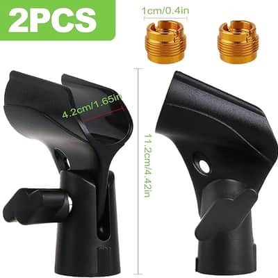 2 Pcs Universal Adjustable Microphone Clip Set, Mic Holder with 5/8" to 3/8" Screw Adapter for Stand, Suitable Mic Clips for Stands image 2