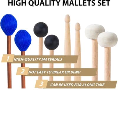 Drum Mallets Kit – 4 Pairs (Felt Timpani, Rubber, Marimba, 5A) Drumsticks with Bag, Percussion Instrument Beginner Accessories for Steel Drum, Bass Drum, Glockenspiel, Xylophone Mallet image 3